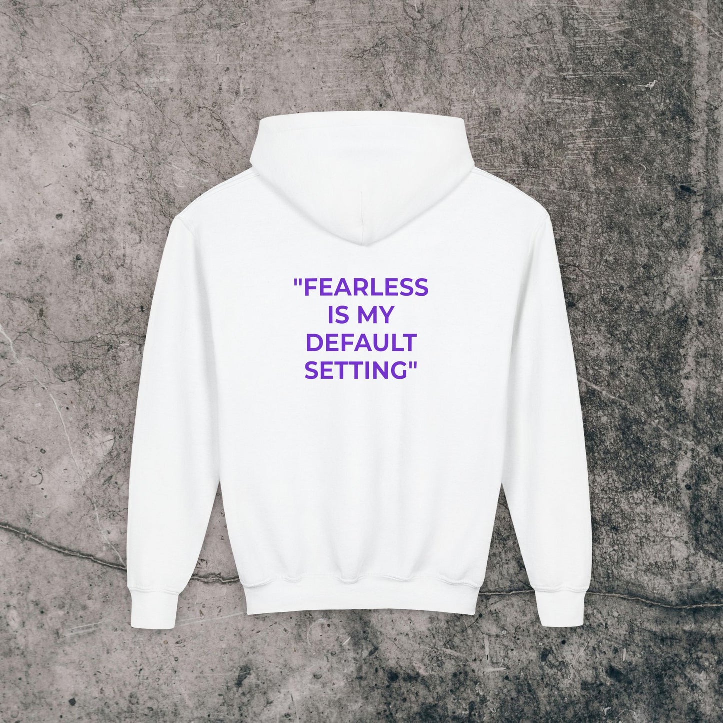 Youth Heavy Blend Hoodie Purple Font - Fearless!