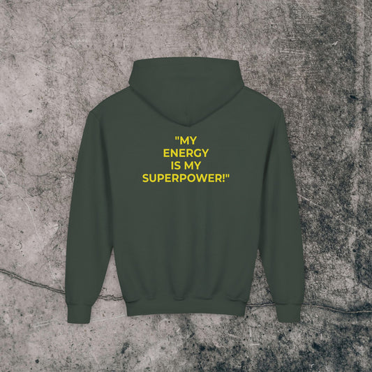 Youth Heavy Blend Hoodie Yellow Font - Energy!