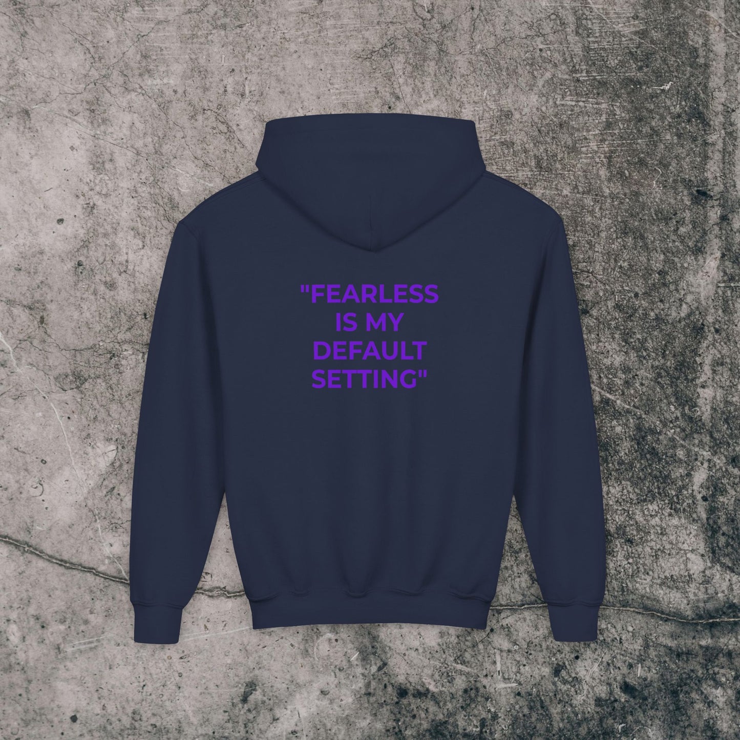 Youth Heavy Blend Hoodie Purple Font - Fearless!