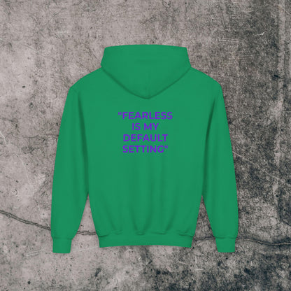 Youth Heavy Blend Hoodie Purple Font - Fearless!