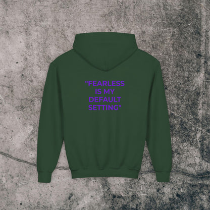 Youth Heavy Blend Hoodie Purple Font - Fearless!