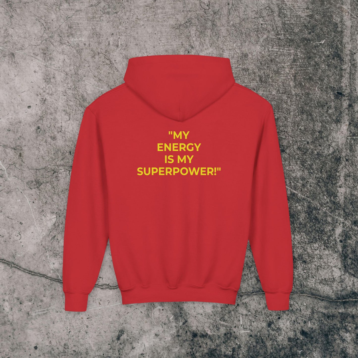Youth Heavy Blend Hoodie Yellow Font - Energy!